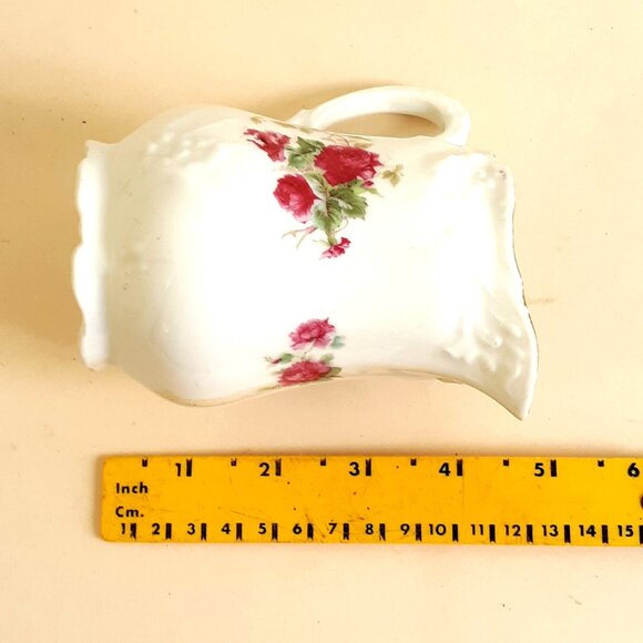 Vintage Floral Porcelain Creamer Pitcher With Rose Design & Ornate Handle - Picture 9 of 9